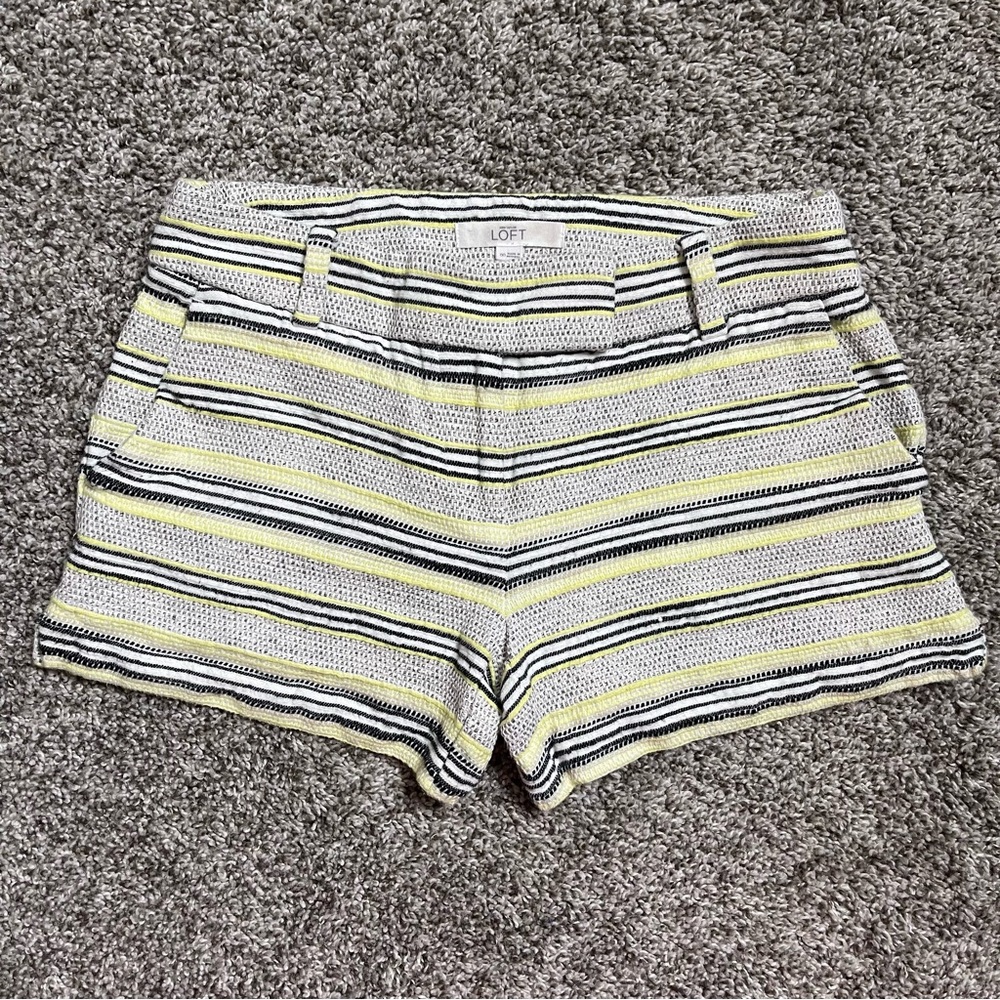 LOFT The Riviera Striped Textured Cotton Linen Blend Shorts Size 00